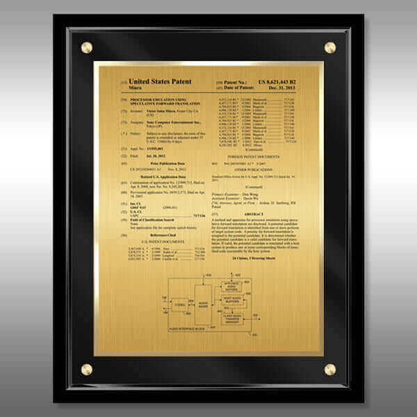 Lucite Patent Plaque - Gold