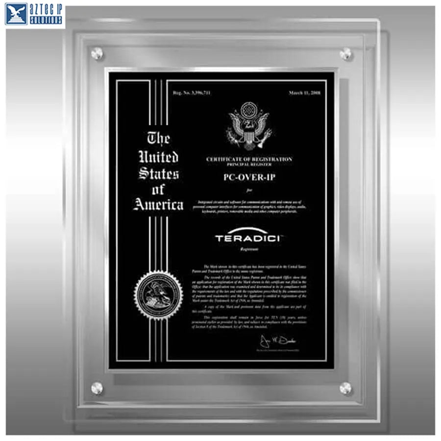 Trademark recognition plaque