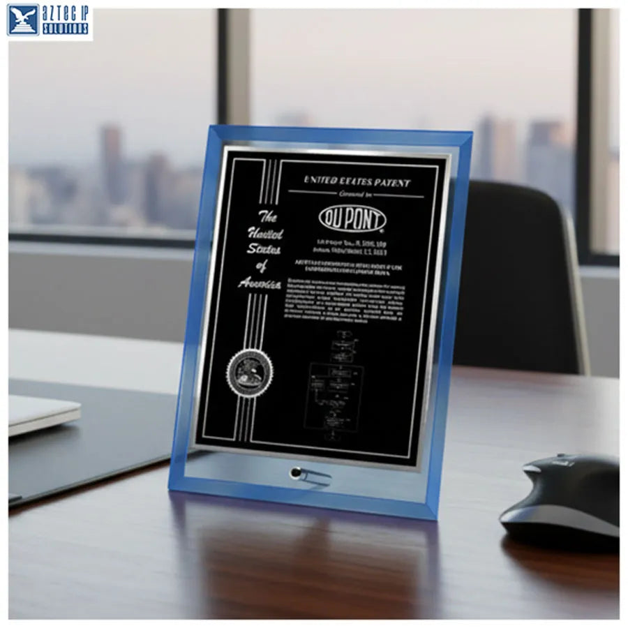 Blue glass desk plaque