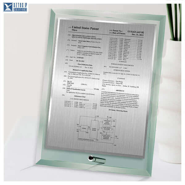 Patent Award Glass Desk Plaque Jade DG10EZJ