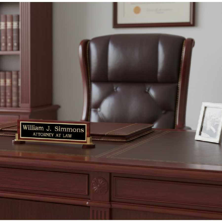 large wood desk name plate