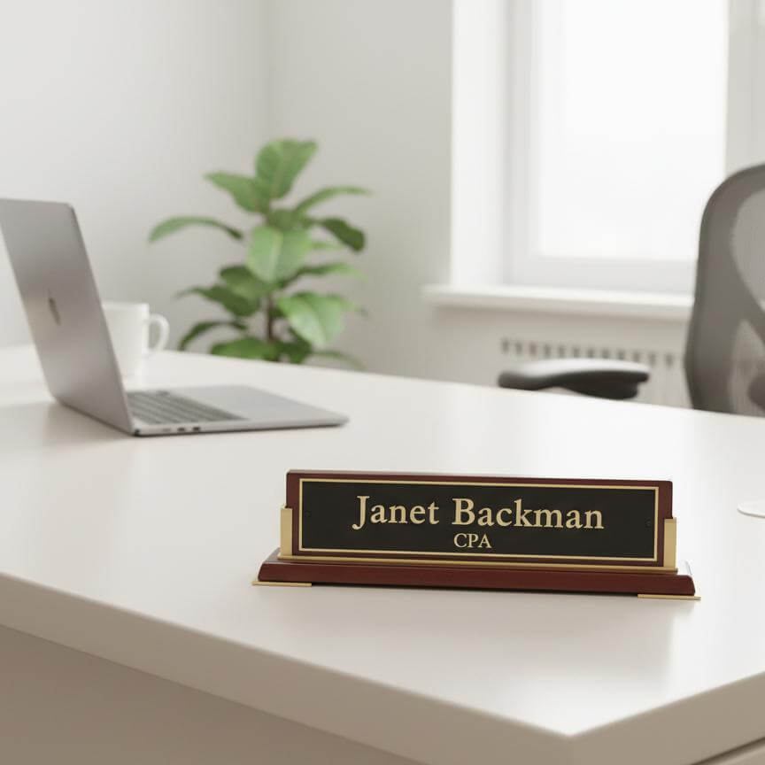 Rosewood desk name plate