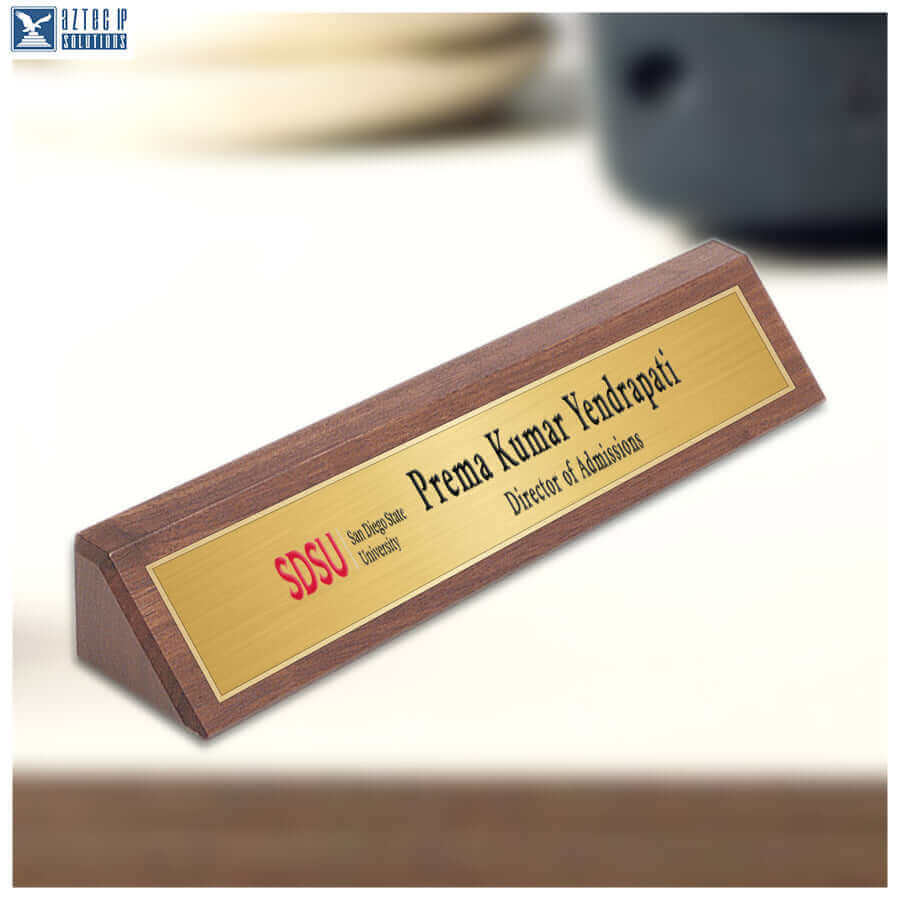 Walnut desk name plate
