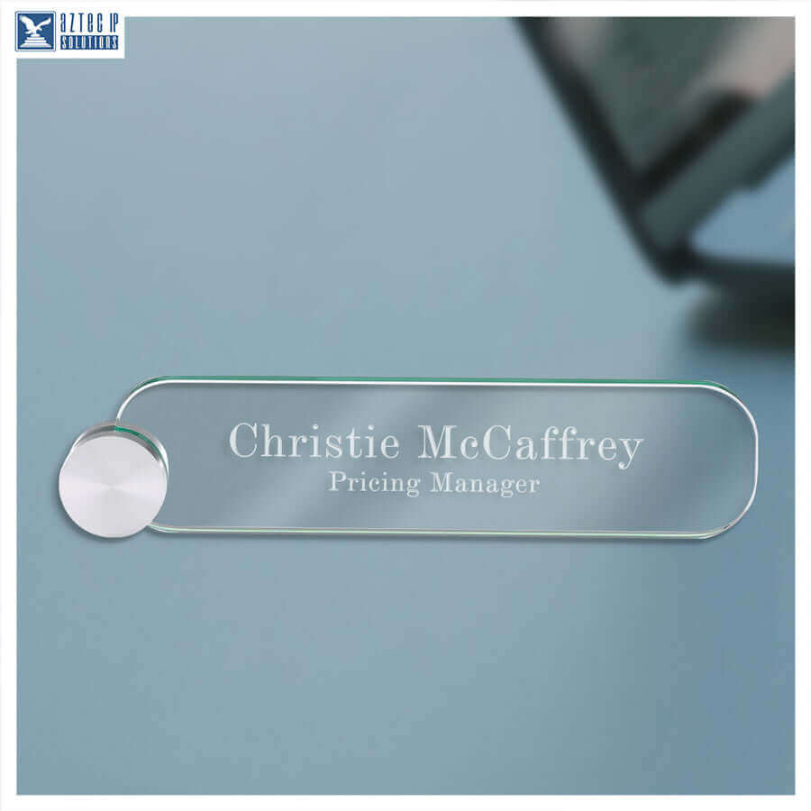 deep etched glass name plate