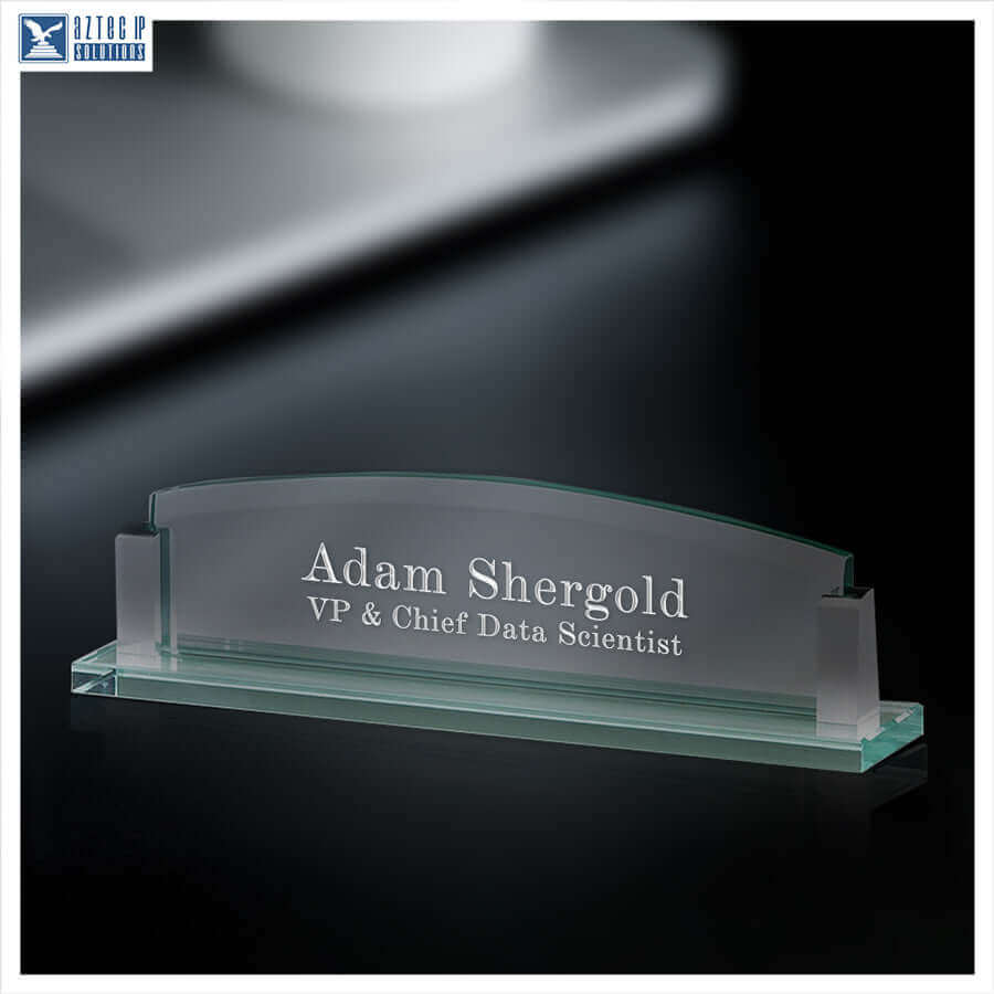 jade glass desk name plate