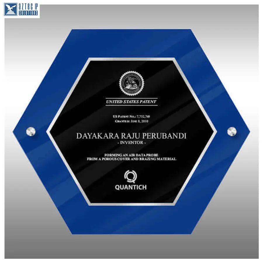 Blue Lucite recognition plaque