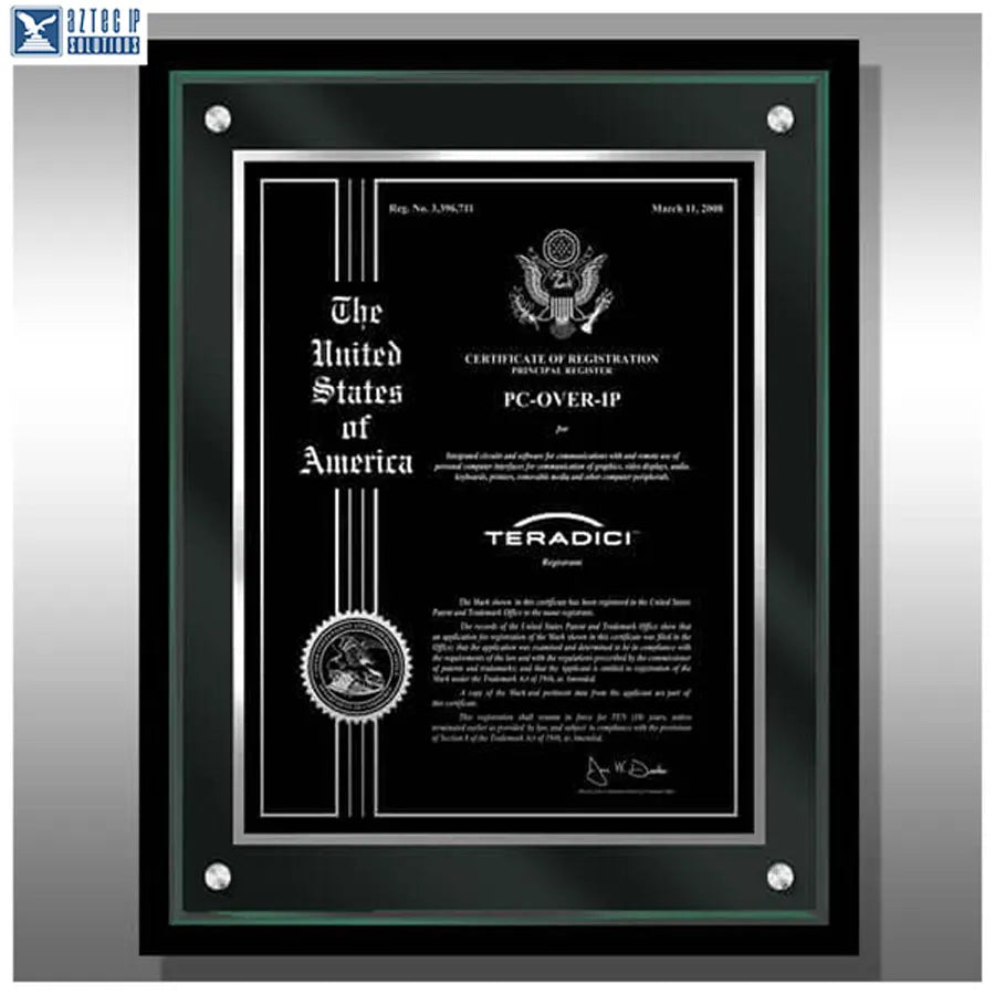 Laser-engraved trademark plaque