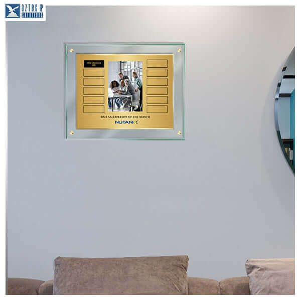 Jade TransLucite® photo perpetual plaque with black name plates