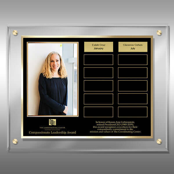 Corporate recognition plaque featuring customizable imprint options