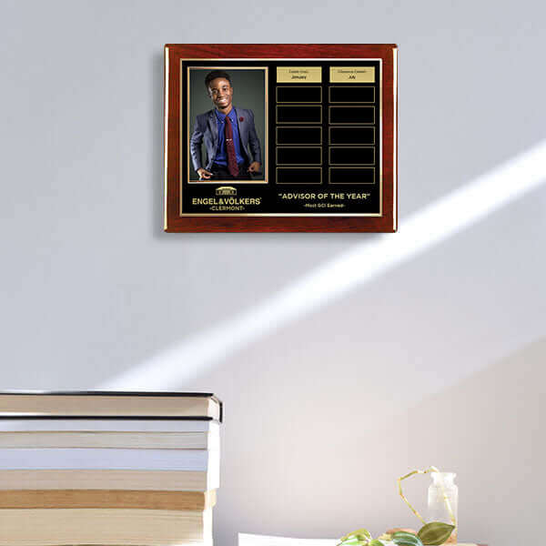 Rosewood piano photo perpetual plaque with gold name plates