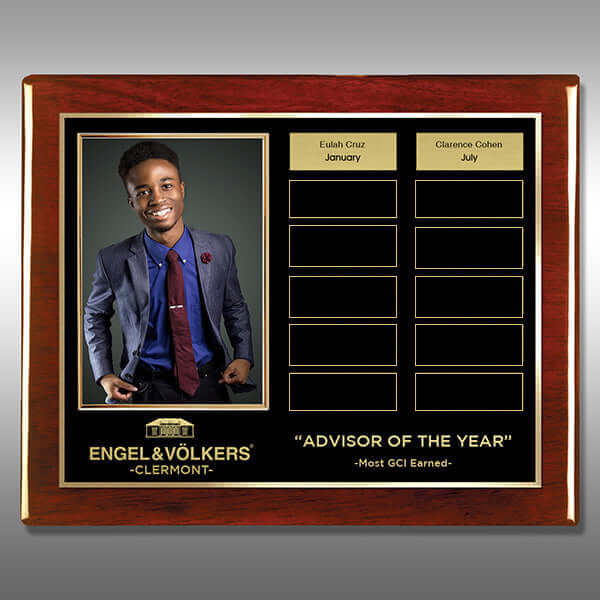 12x15 recognition award with vertical photo frame and gold stand-offs