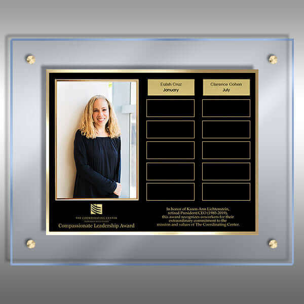 Elegant wall plaque with ice blue acrylic and photo display