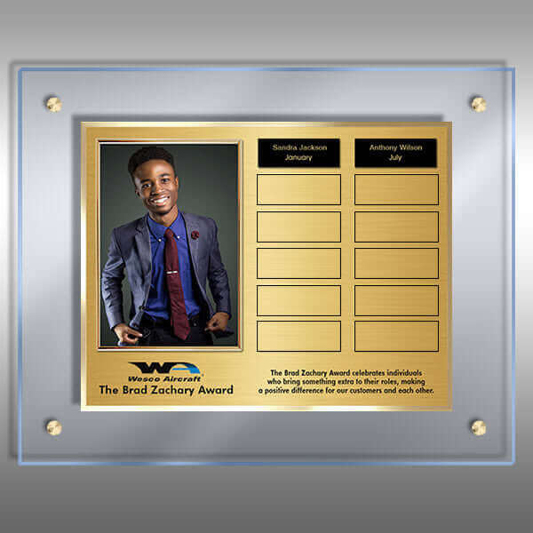 Corporate recognition plaque featuring gold  imprint options
