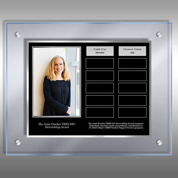 Acrylic recognition plaque with customizable imprint options