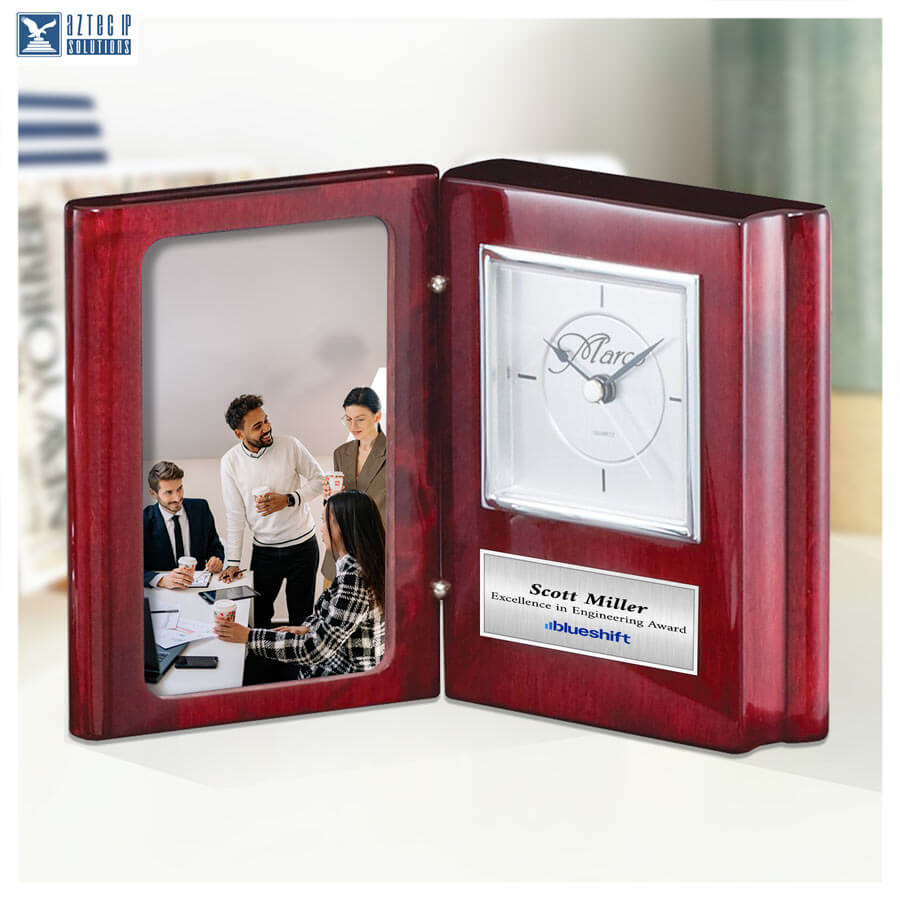the clock and a personalized plaque that reads 'Scott Miller - 10 Years of Service'.