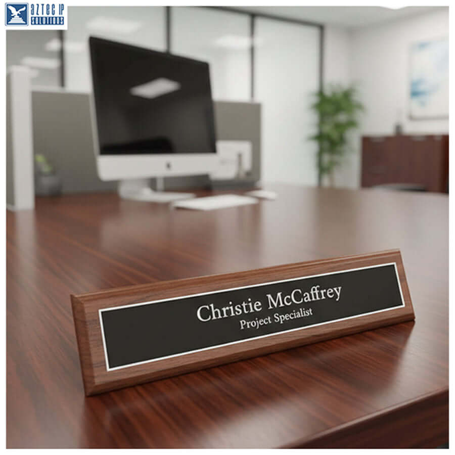 Walnut desk name plate