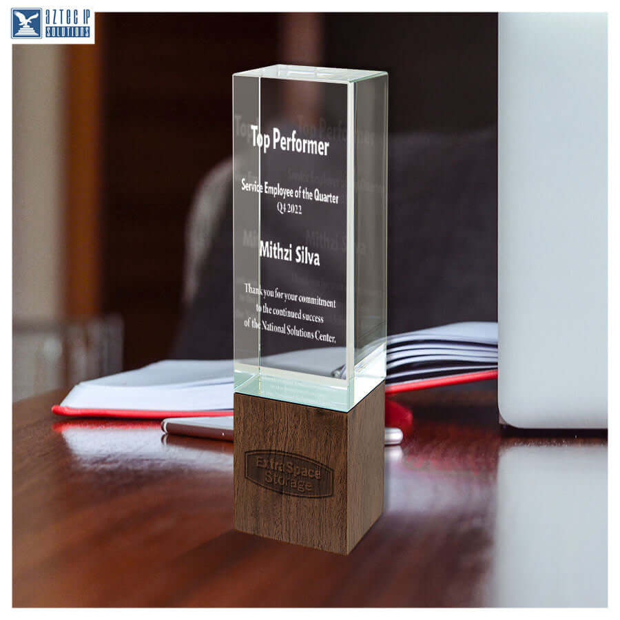 crystal award with engraved base