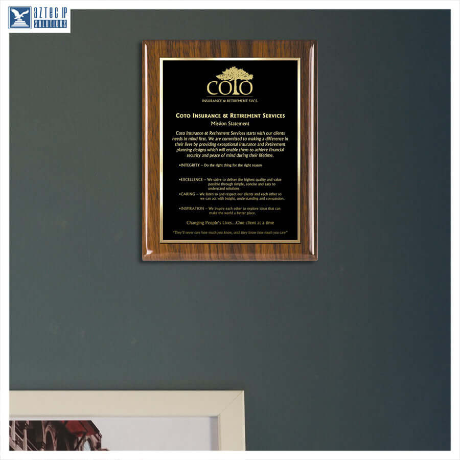 Mission Statement Plaque - Walnut Piano WP-MS15BBS