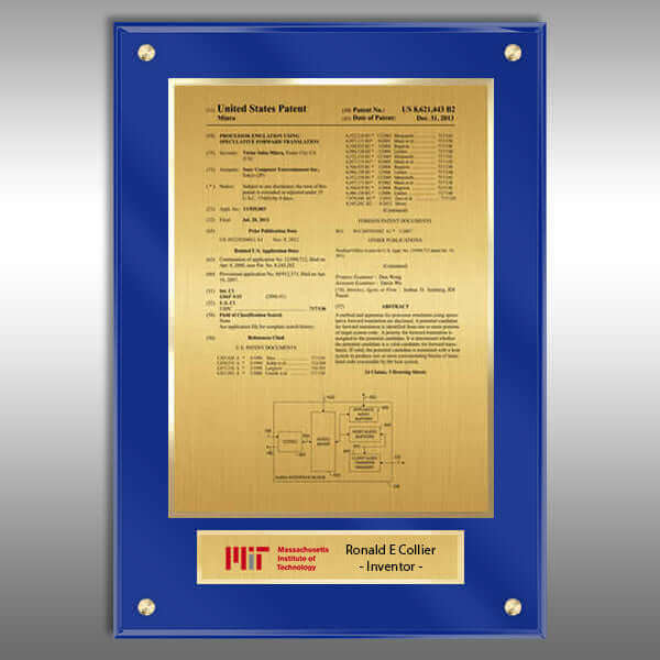 Patent award plaque