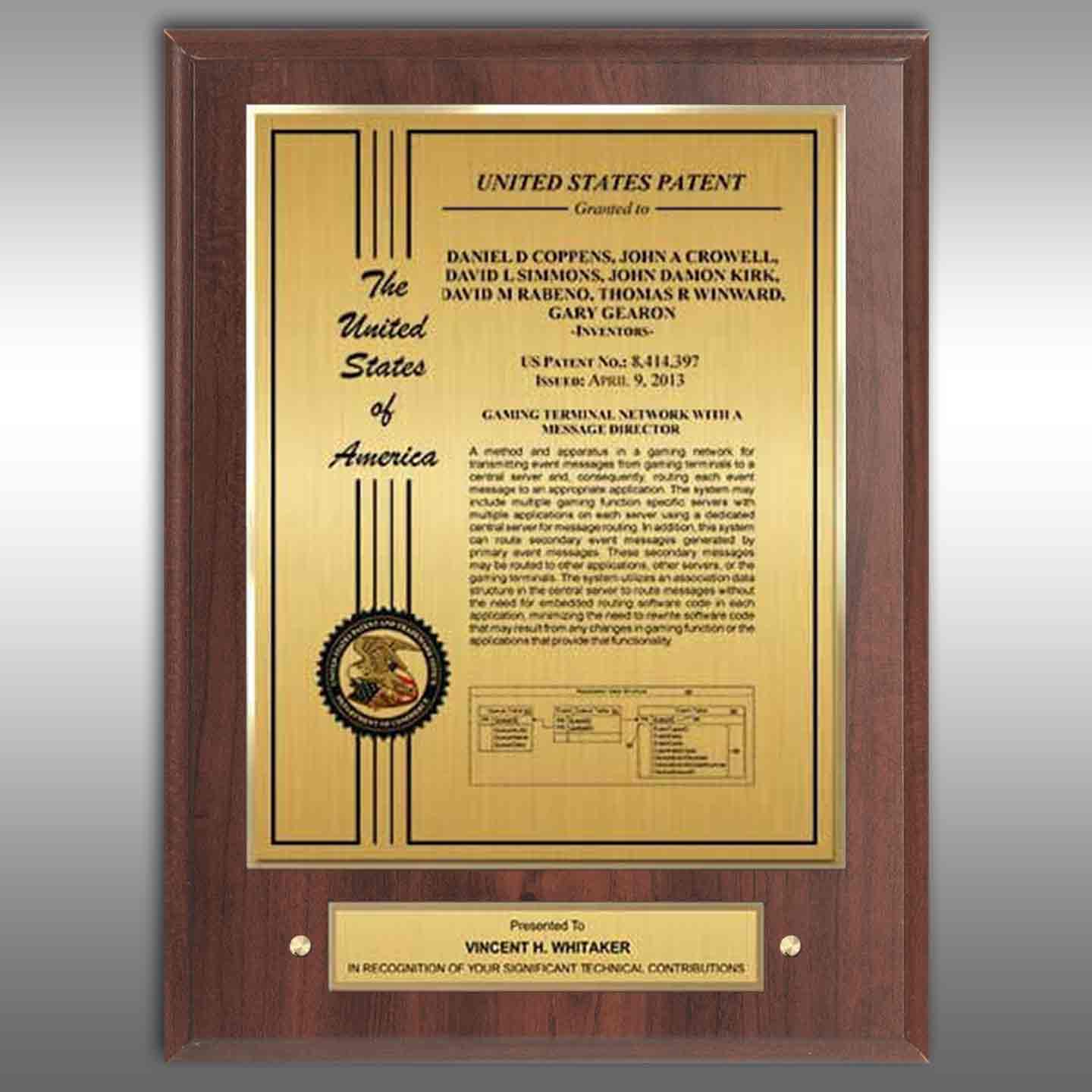 Cherry wood patent plaque
