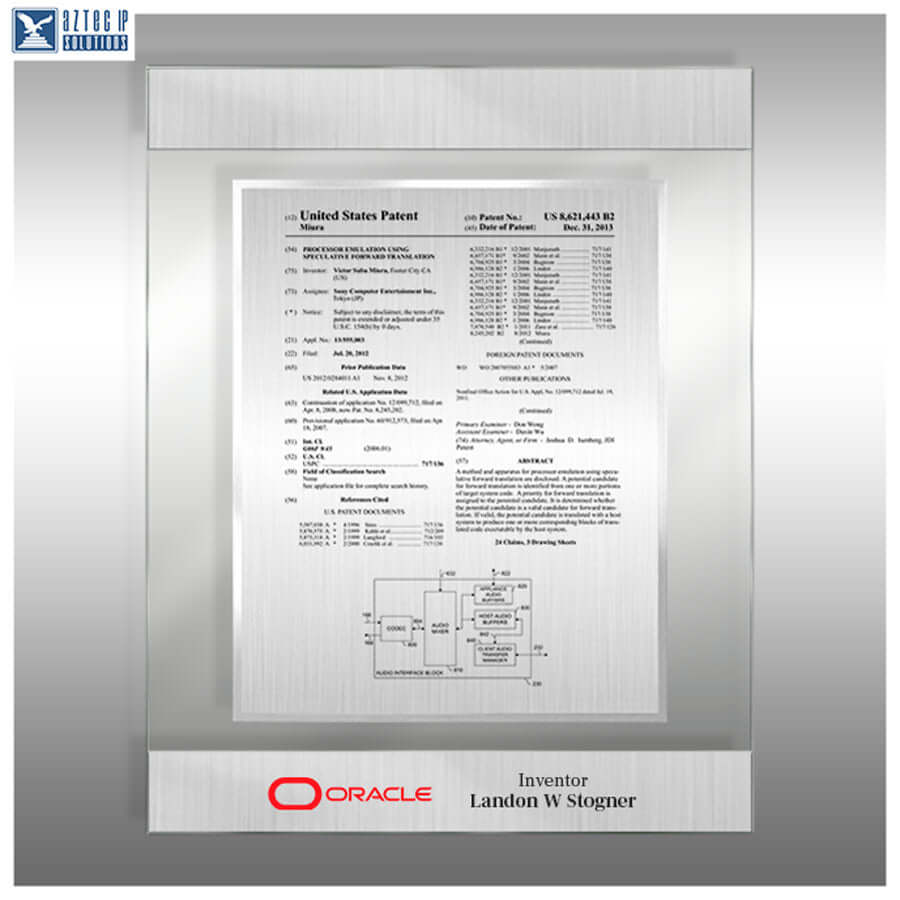 Patent Plaque - Dual Band AirLucite® Clear DB-AJ-EZ14 Oracle
