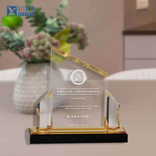 Acrylic Gold Stripped Cone Award/Tophy Plaque – InscribedGiftsKe