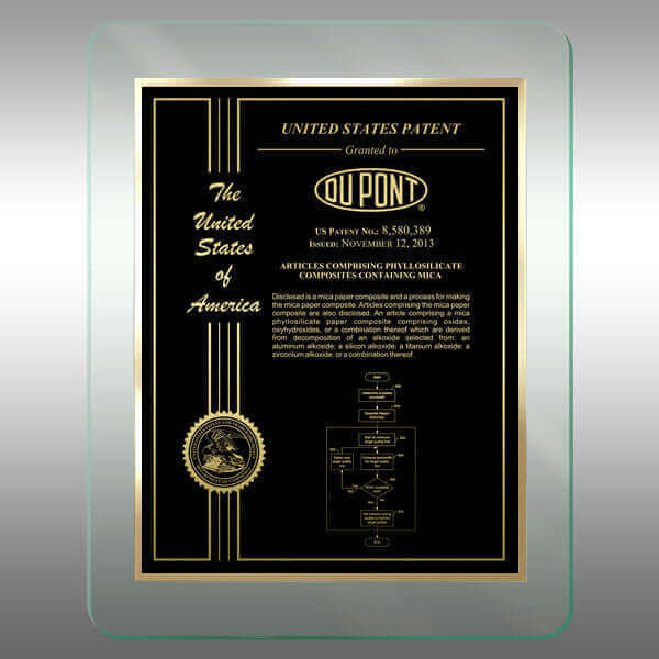 Patent Plaque - AirLucite® Jade  Rounded Corners AJ1-EnBkS-R14