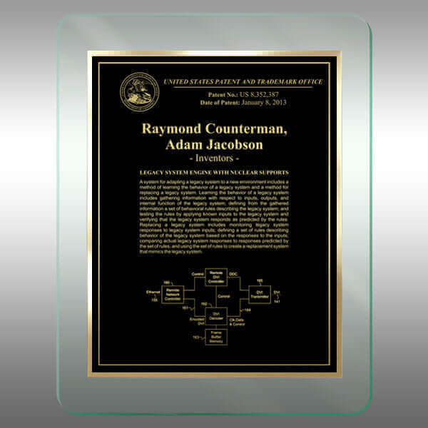 Patent Plaque - AirLucite® Jade  Rounded Corners AJ1-EnBkS-R14