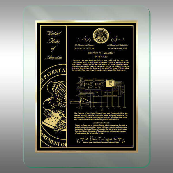 Patent Plaque - AirLucite® Jade  Rounded Corners AJ1-EnBkS-R14