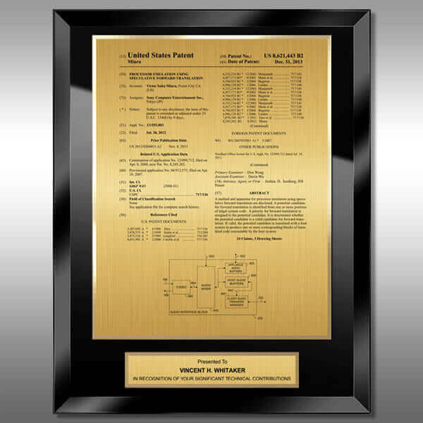 Patent Plaque - Glass Presentation BG-EZ15P