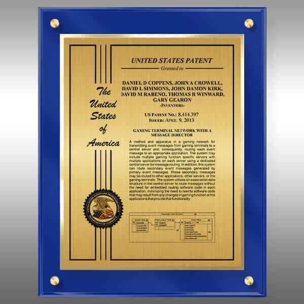 BL1-EZG14 Gold Plate Patent Certificate