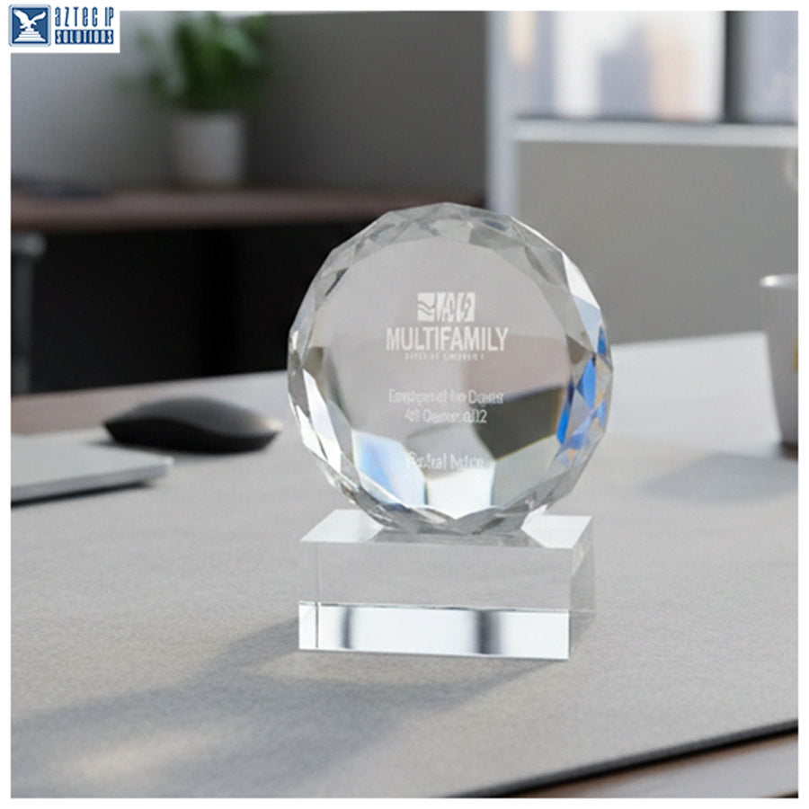 Deep-etched crystal trophy