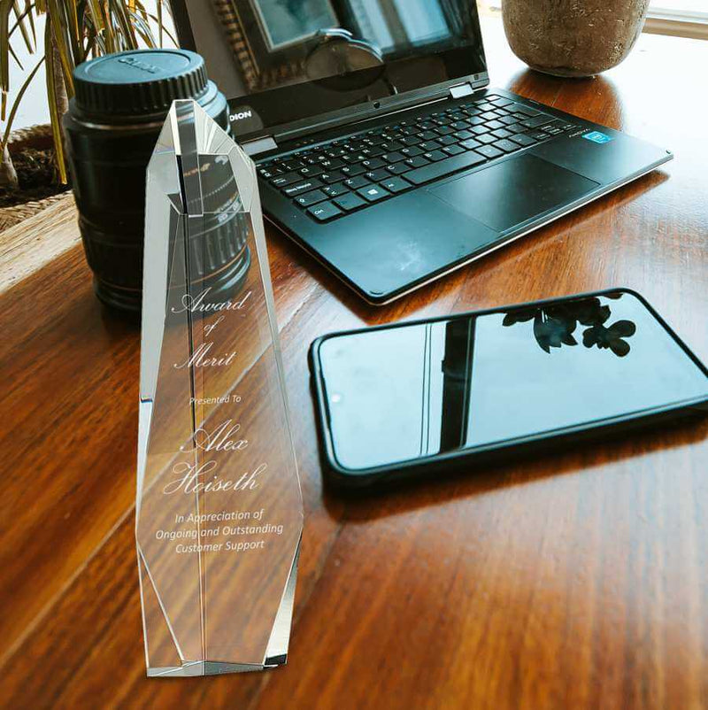 Desk Award - Crystal Facet Slant-Top Tower JS-CR74