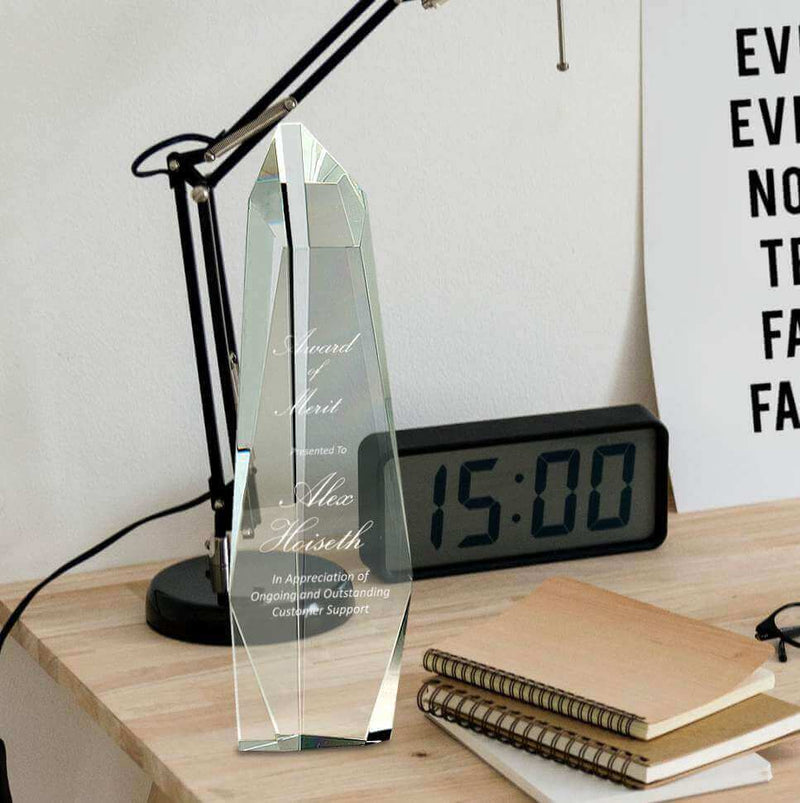 Desk Award - Crystal Facet Slant-Top Tower JS-CR74