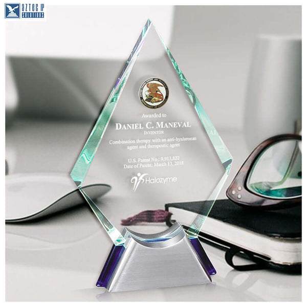 Patent Award - Arrowhead Glass Desk with Brushed Silver Base PA-GP8