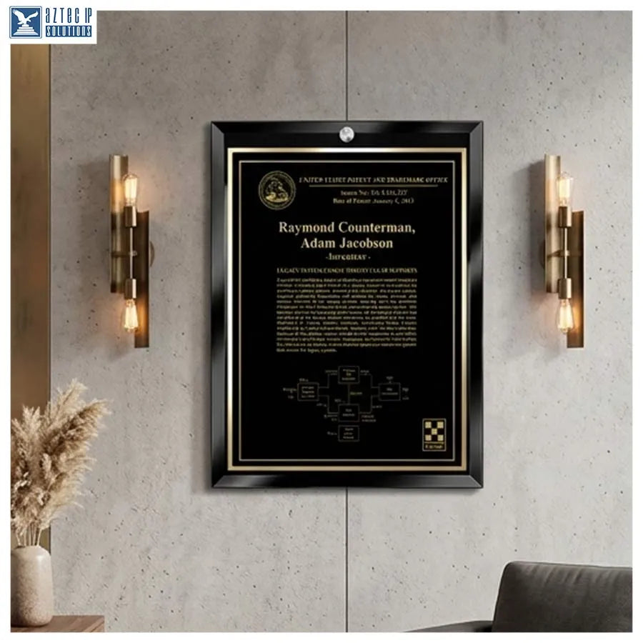 Black glass patent plaque