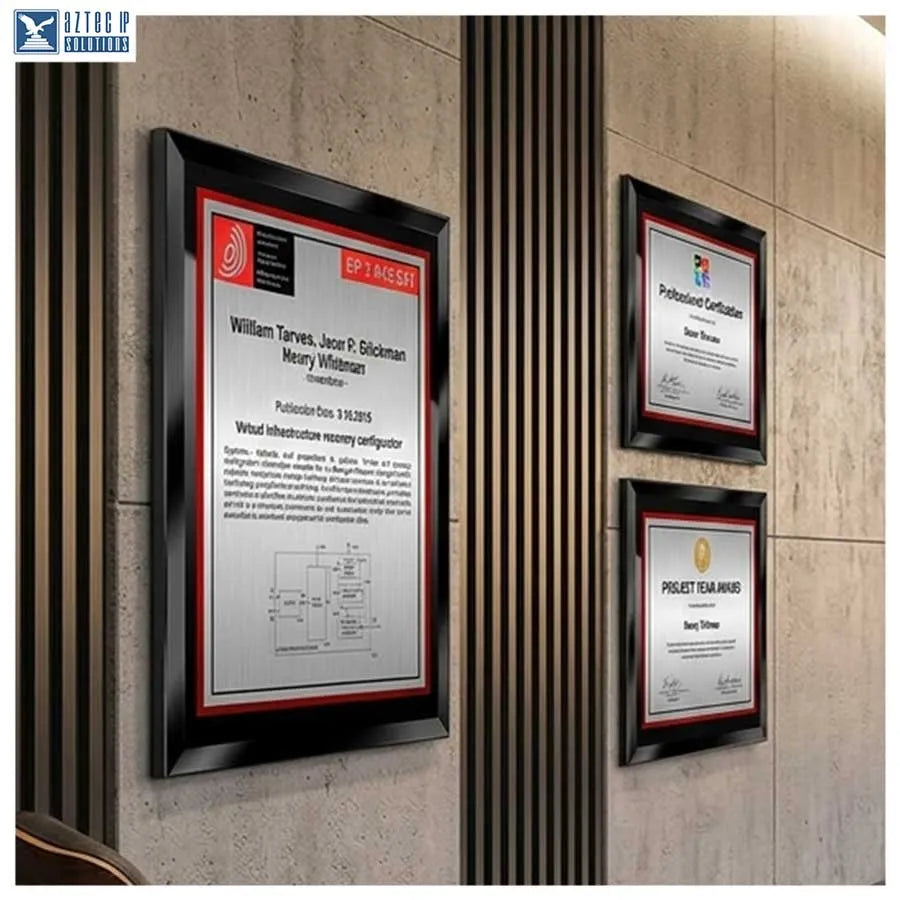 Red trim patent plaque