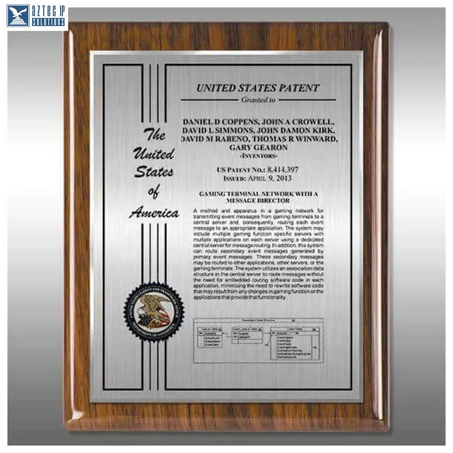 Layout 2 | Patent Certificate - Walnut piano finish plaque