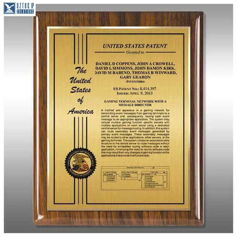 Layout 2 | Patent Certificate - Walnut piano finish plaque