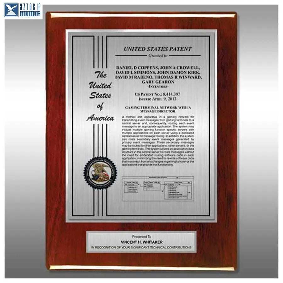 Layout 2 | Patent Certificate - Rosewood piano finish plaque