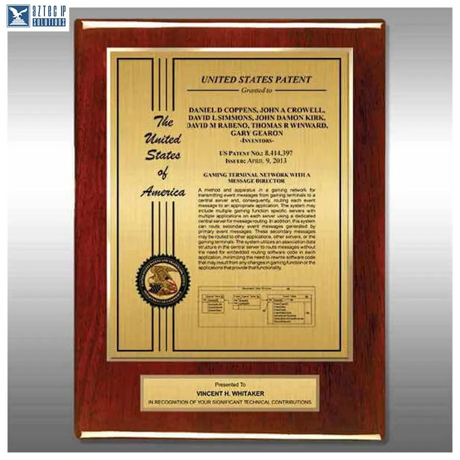 Layout 2 | Patent Certificate - Rosewood piano finish plaque