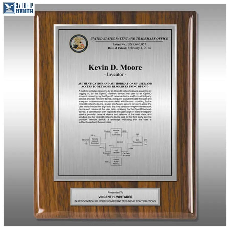 Layout 3 | Inventor Patent - Walnut piano finish plaque