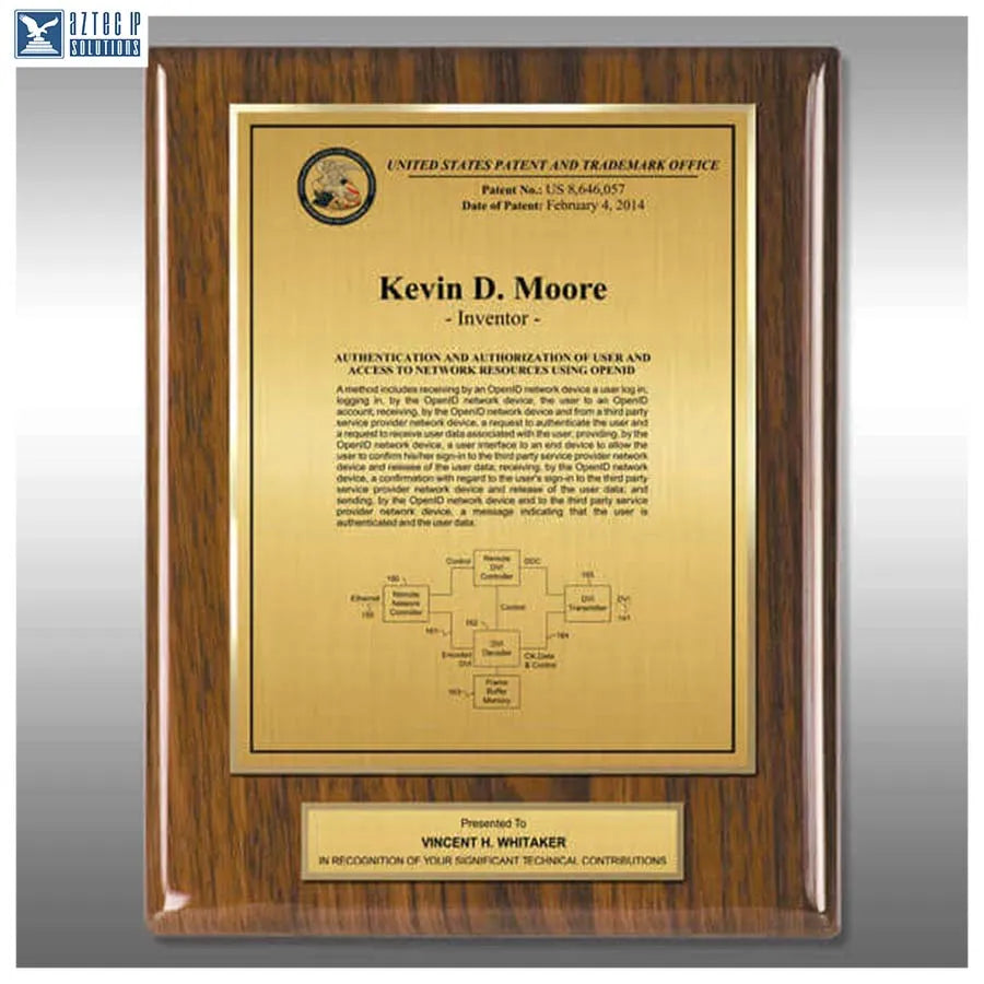 Layout 3 | Inventor Patent - Walnut piano finish plaque