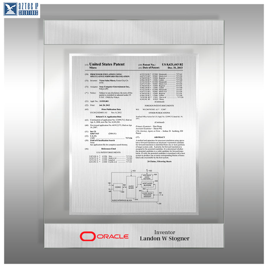 Patent Plaque - Dual Band AirLucite® Clear DB-AJ-EZ14 Oracle