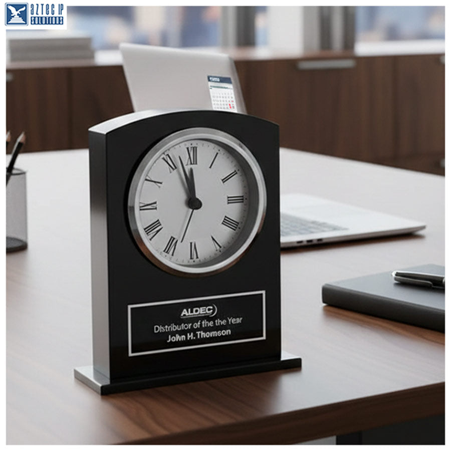 Black glass desk clock award